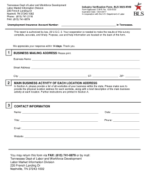 Tennessee Industry Verification Form