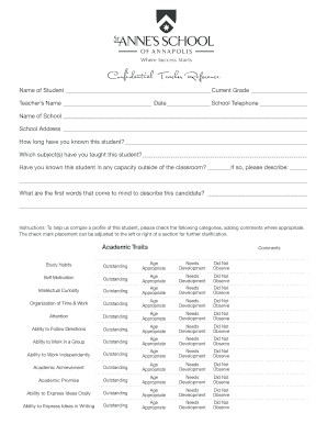Confidential Teacher Reference Form