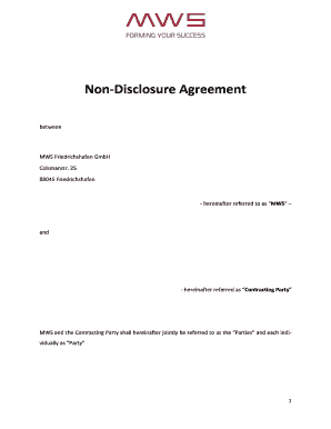 NonDisclosure Agreement between MWS Friedrichshafen GmbH Colsmanstr - mws