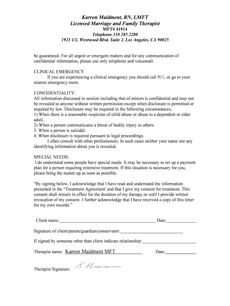 Fillable Online Treatment Agreement PDFpdf Fax Email Print - pdfFiller