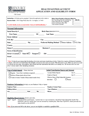 Health Savings Account Application Form