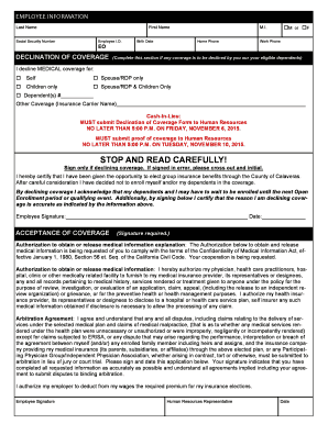 Employee Health Insurance Coverage Declaration