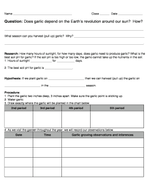 Garlic Planting and Harvesting Worksheet
