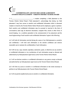 Confidentiality and Non-Disclosure Agreement for Student Field Placement
