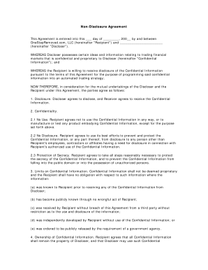 Non-Disclosure Agreement for Trading Information