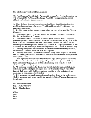 Non Disclosure Confidentiality Agreement
