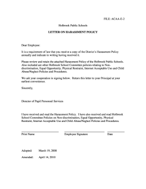 Harassment Policy Acknowledgment Form