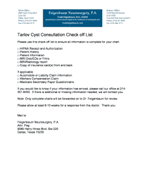 Tarlov Cyst Consultation Checklist