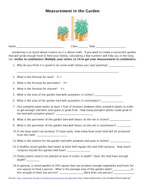 Garden Measurement Worksheet