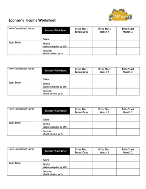 Sponsor's Income Worksheet