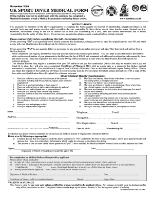 UK Sport Diver Medical Form