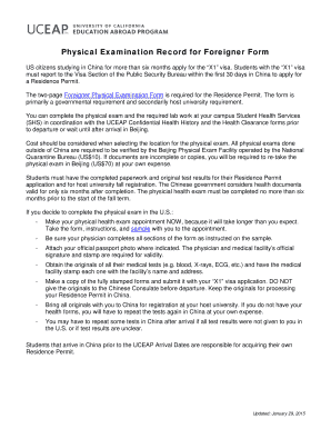 Foreigner Physical Examination Form
