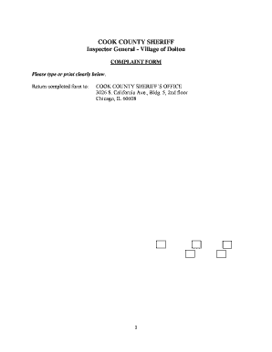 Cook County Sheriff Complaint Form