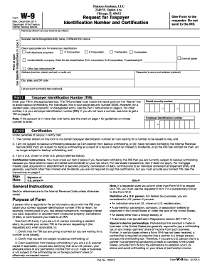 IRS Form W-9 Request for Taxpayer Identification Number and Certification