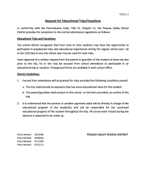 Request for Educational Trips/Vacations