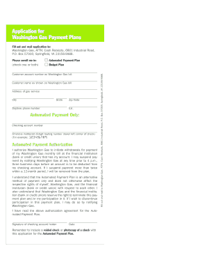 Washington Gas Payment Plan Application