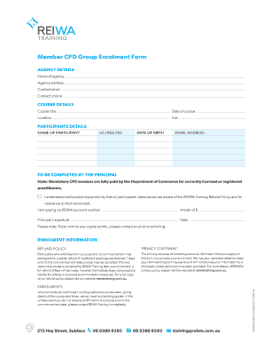 REIWA Training Member CPD Group Enrolment Form