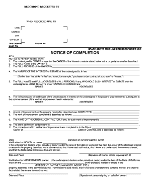 California Notice of Completion