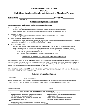 High School Completion and Identity Verification Form