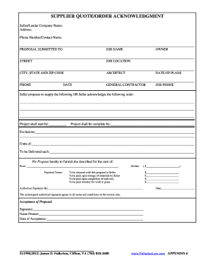 Supplier Quote Order Acknowledgment