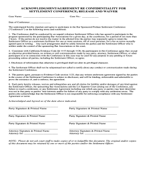 Confidentiality Agreement for Settlement Conference