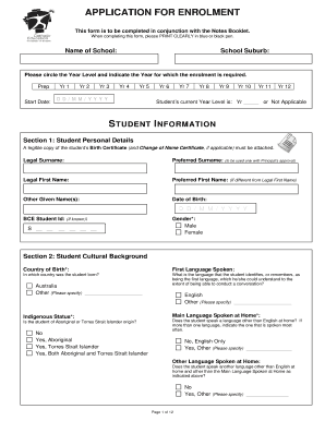 School Enrolment Application Form