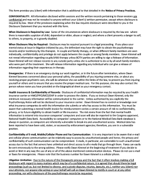 Psychotherapy Confidentiality Agreement