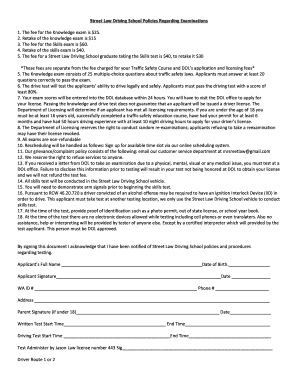 Street Law Driving School Exam Policies