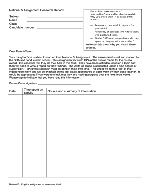 National 5 Assignment Research Record
