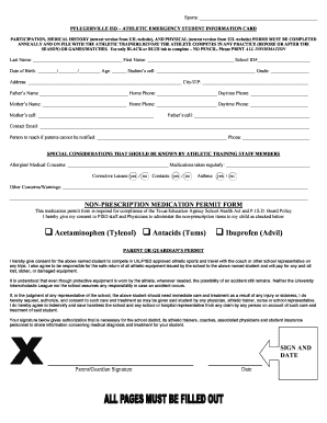 Fillable Online Sports: PFLUGERVILLE ISD ATHLETIC EMERGENCY STUDENT ...
