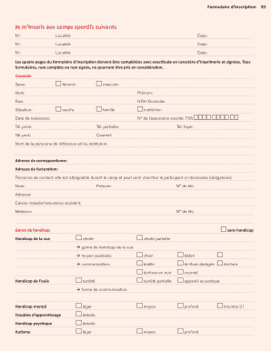 Formulaire d’inscription aux camps sportifs