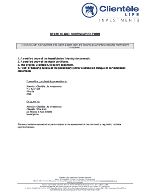 Clientèle Life Death Claim Form