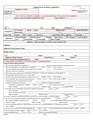Equine Farm & Ranch Insurance Application