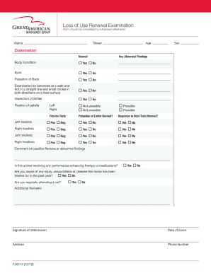 Loss of Use Renewal Examination Form
