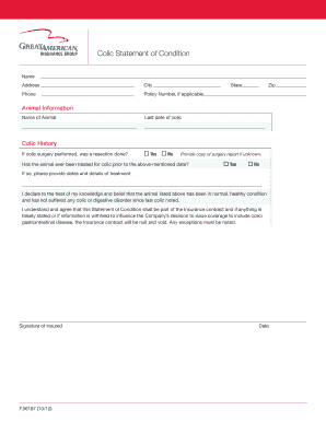 Colic Statement of Condition