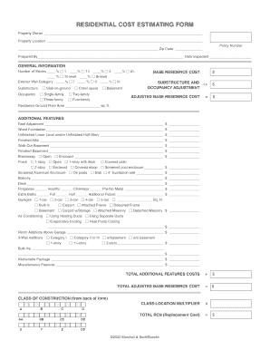 Residential Cost Estimating Form