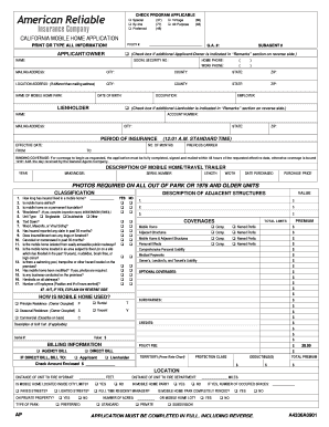 California Mobile Home Insurance Application