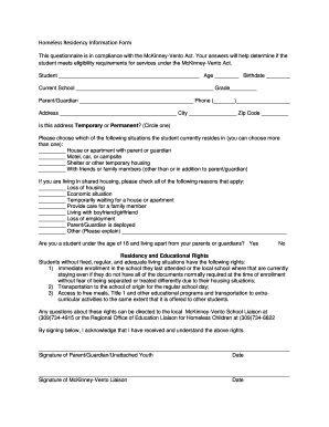 Homeless Residency Information Form