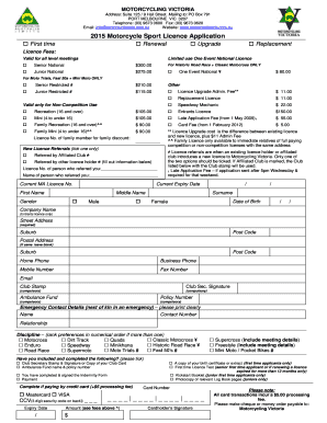 2015 Motorcycle Sport Licence Application