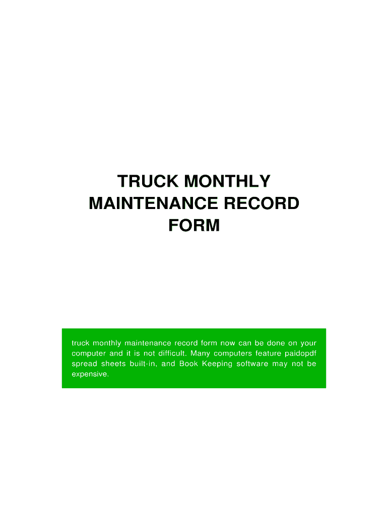 Fillable Online Truck monthly maintenance record form