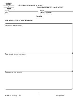 Chemistry Activity Worksheet