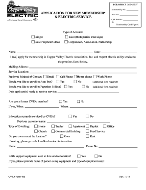 Copper Valley Electric Association Membership Application