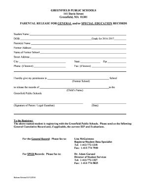 Parental Release for Education Records