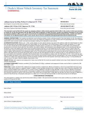 Texas Dealer Motor Vehicle Inventory Tax Statement