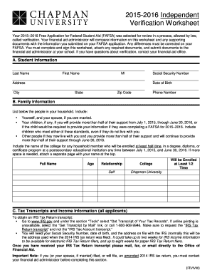 2015-2016 FAFSA Verification Worksheet
