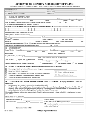 Michigan Affidavit of Identity and Receipt of Filing