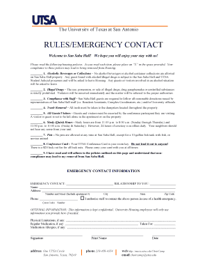 UTSA San Saba Hall Housing Rules and Emergency Contact Form