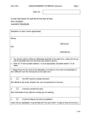 Acknowledgment of Service (Chancery)