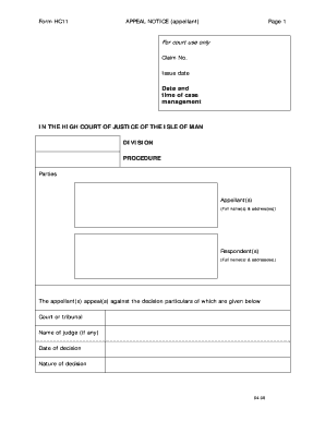 Printable hc11 form - HC11 Appeal notice Appellant test