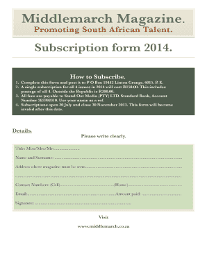 Middlemarch Magazine Subscription Form